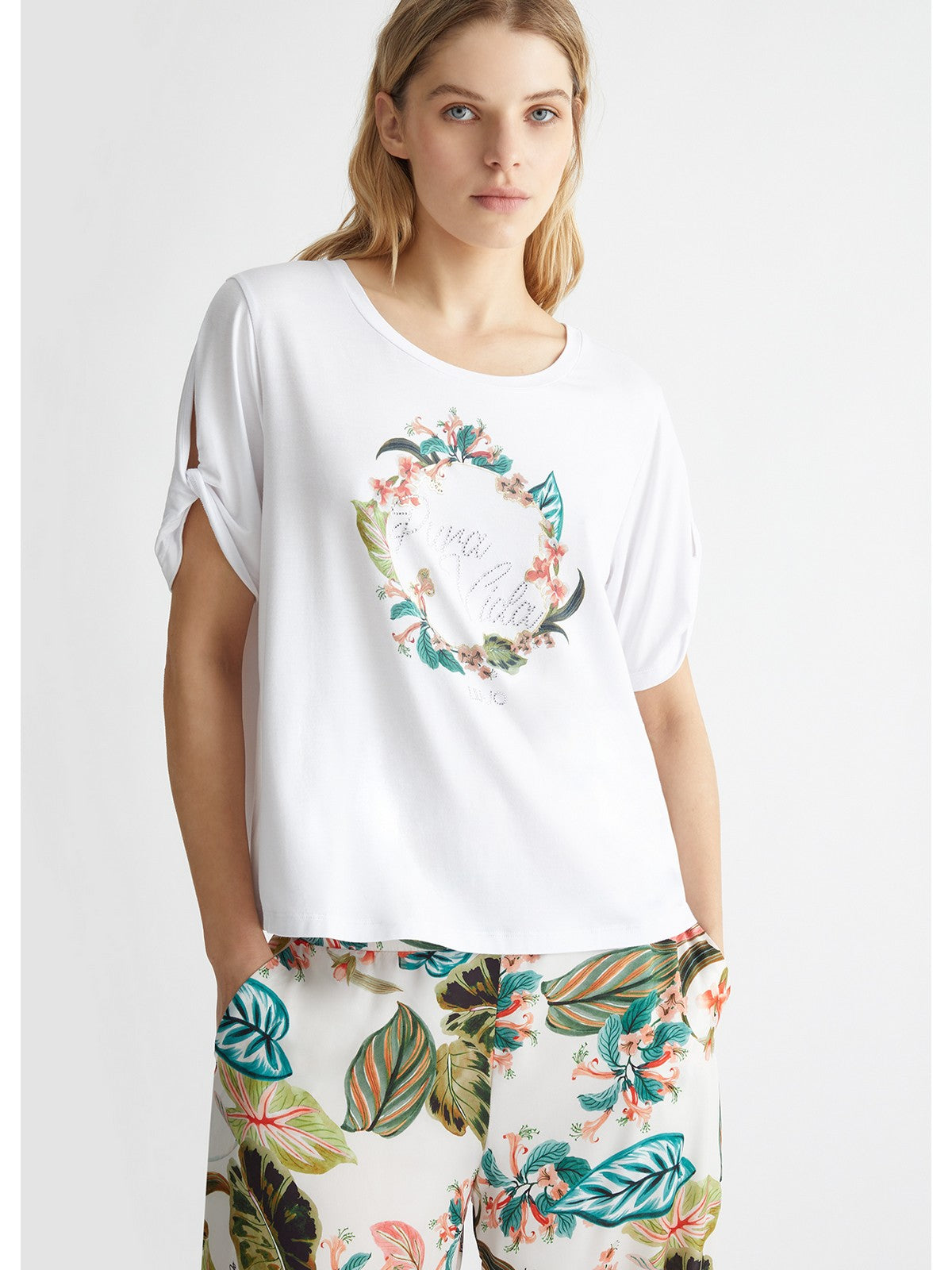 Liu Jo Beachwear T-shirt and Pole Woman V4106JS360 T9923 White