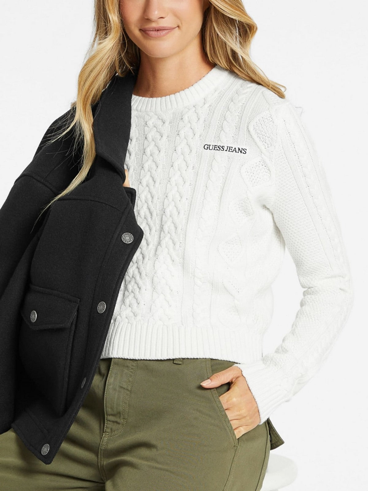 Guess Maglione Woman GJ LS CN Cable Swr W4BR13 Z3HN2 G293 White