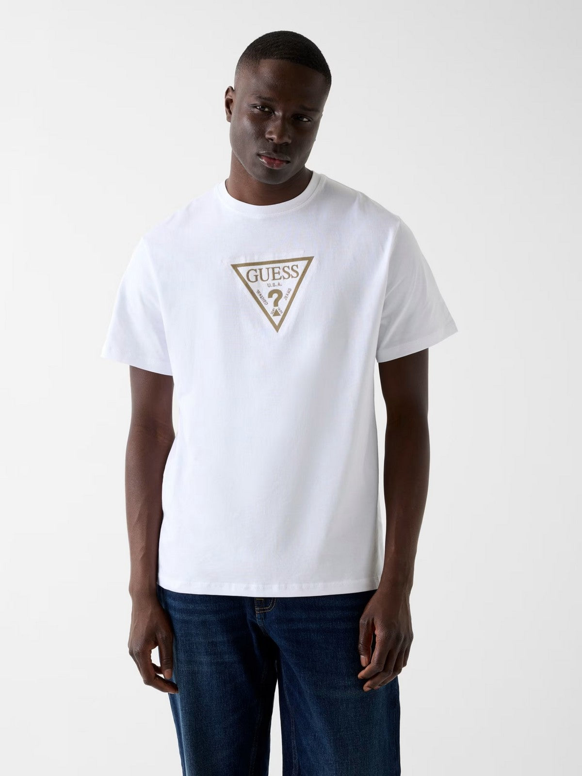 GUESS T-shirt Uomo SS CN TERRY LOGO TEE M6RI23 K8FQ4 G011 PURE WHITE