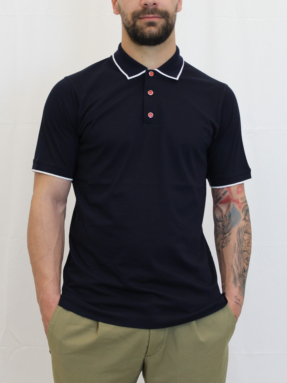 KITON Polo Uomo  UMK1369A0012002 BLUE/WHITE Blu gioboutiqueweb