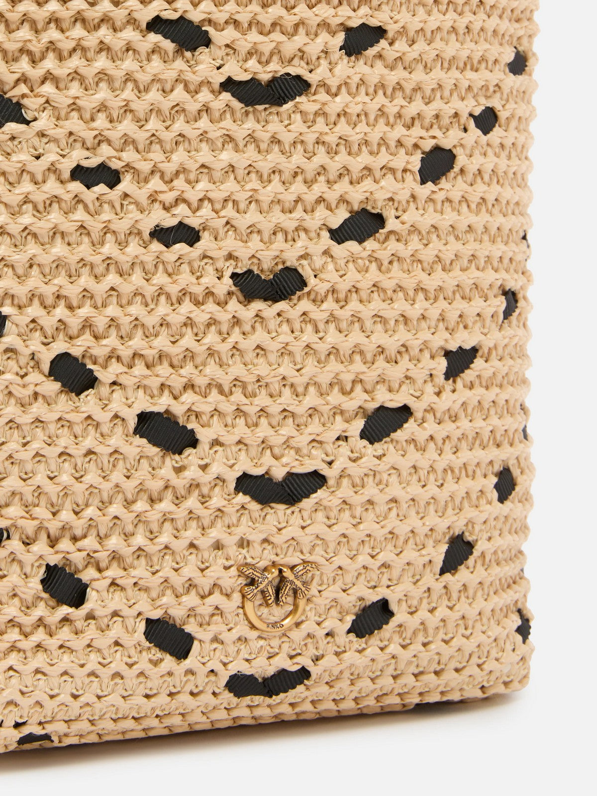 PINKO Borsa Donna BUCKET MINI CHEVRON RAFIA + VI 106835-A391 HZ3Q PAGLIA/NERO-ANTIQUE GOLD gioboutiqueweb