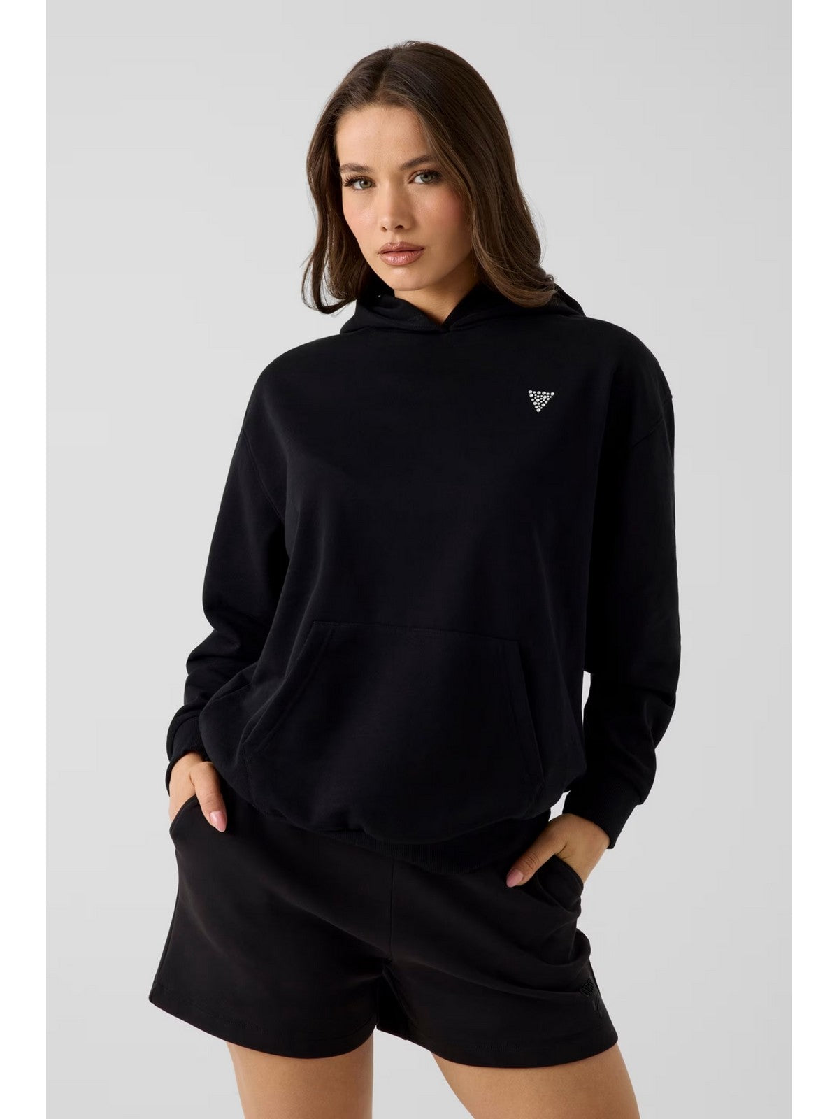 GUESS SPORT Felpa Donna SILVY HOODIE V6GQ18 K3513 JBLK Jet Black A996 gioboutiqueweb