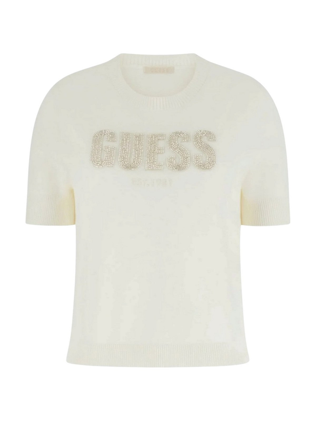GUESS T-shirt Donna SS CN NORAH LOGO SWTR W6RR47 Z2NQ2 G012 CREAM WHITE gioboutiqueweb