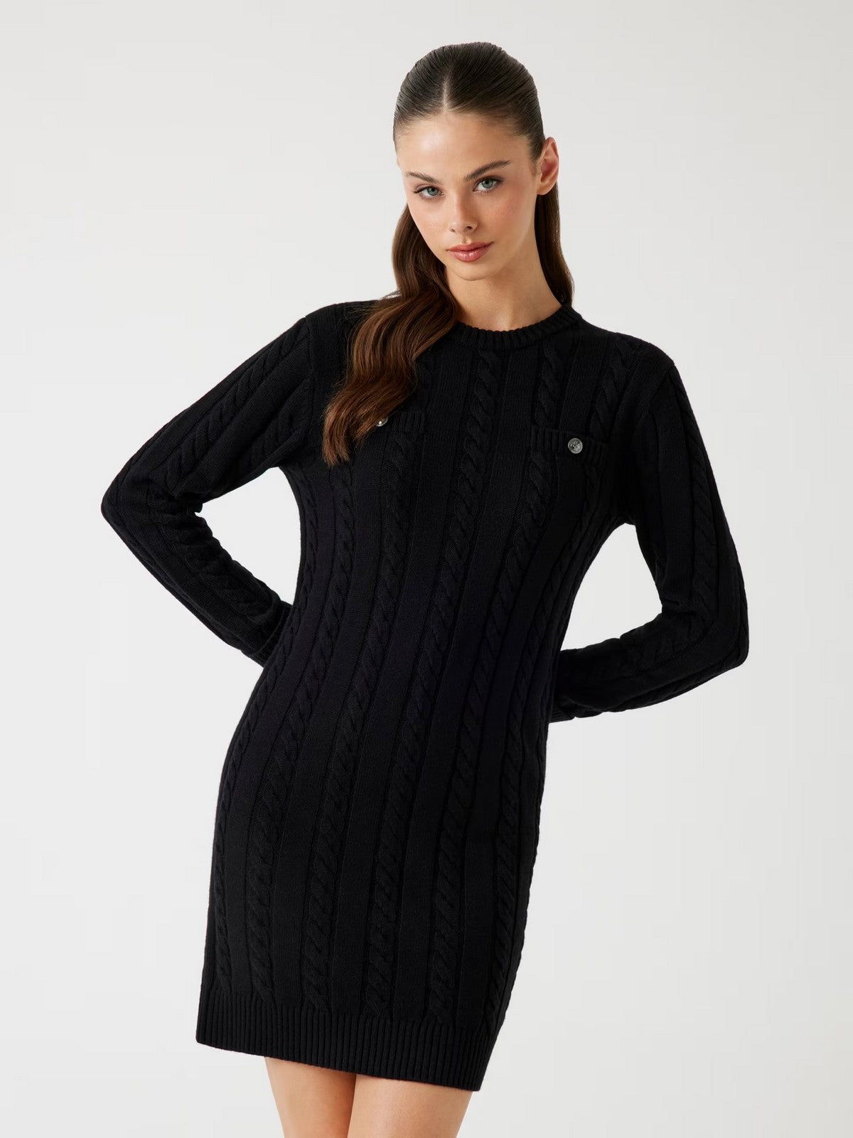 GUESS Abito Donna LS CN ELSA SWTR DRESS W5BK46 Z1192 JBLK Jet Black A996