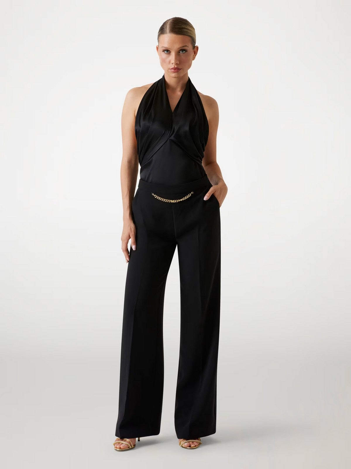 MARCIANO Pantalone Donna ELLA W/CHAIN STRAIGHT PANTS 5YGB01 7357A JBLK Jet Black A996