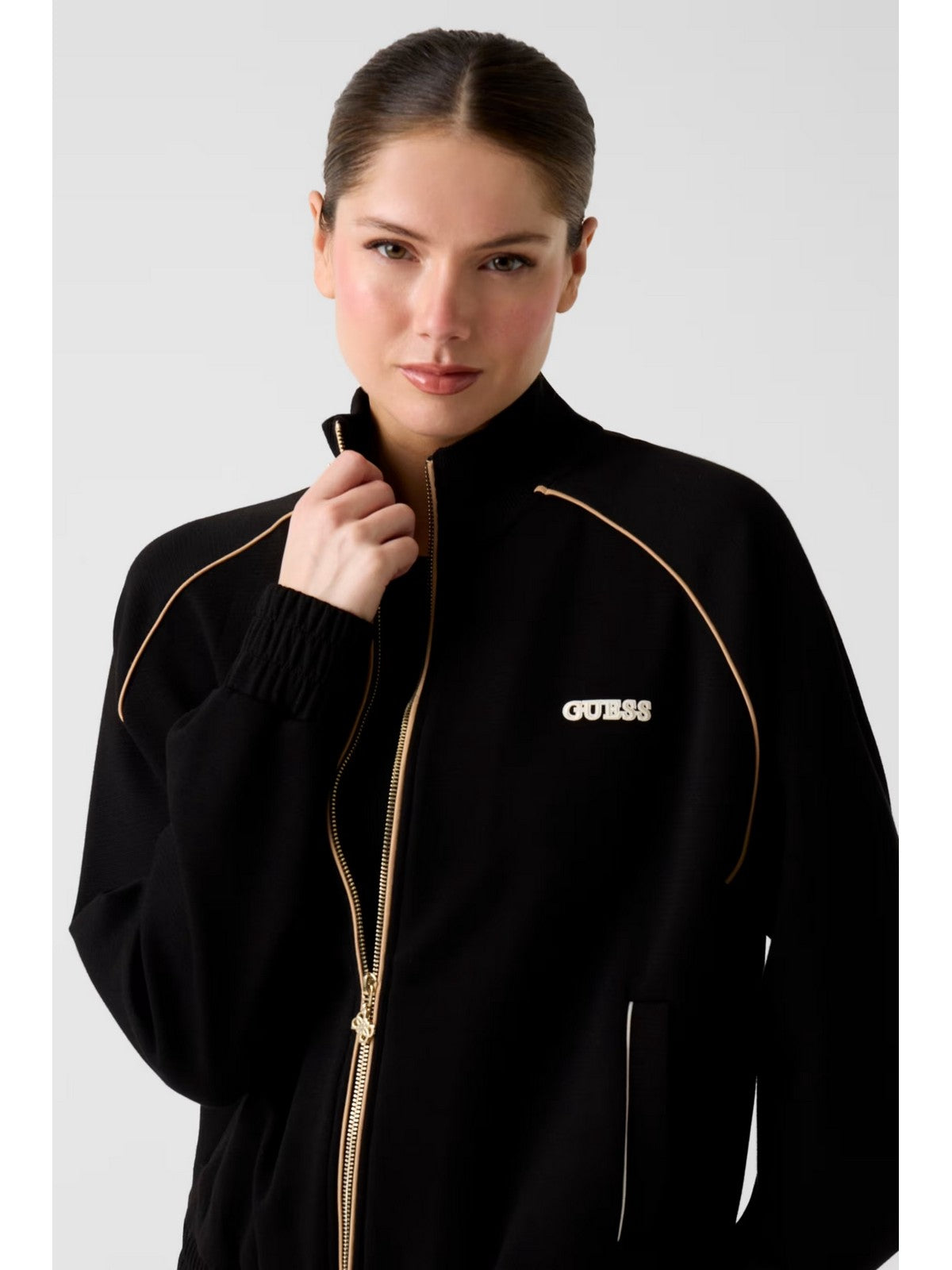 GUESS SPORT Felpa Donna GEORGIA HIGH NECK FULL-ZIP SWE V6RQ00 KD852 JBLK Jet Black A996
