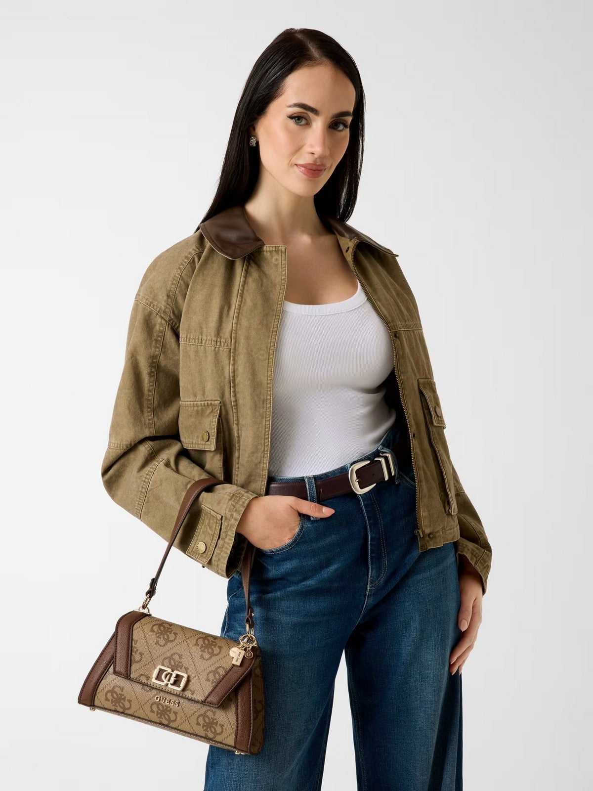 GUESS Borsa Donna KARNILLA LOGO FLAP SHLDR BAG HWOS99 01190 LGW LATTE LOGO/BROWN