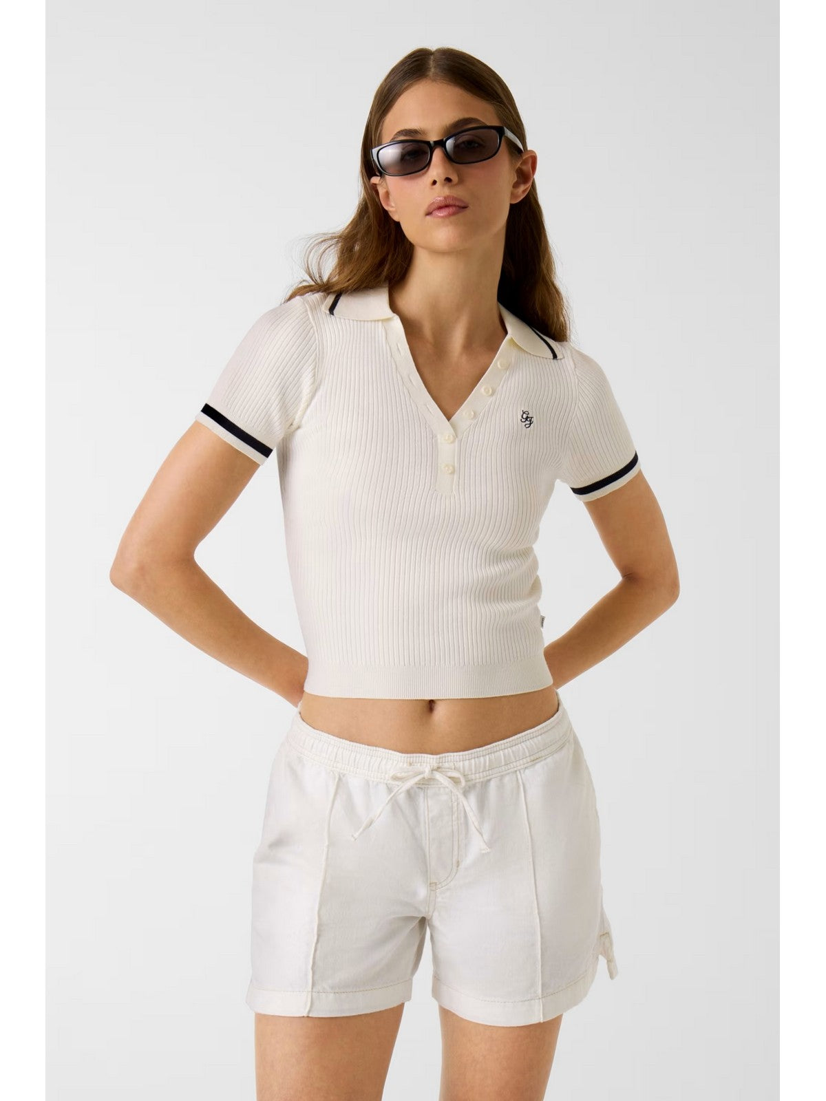 GUESS Maglia Donna GJ SS RIB POLO EMB SWTR W6GRZ1 Z3P32 G293 WARM WHITE
