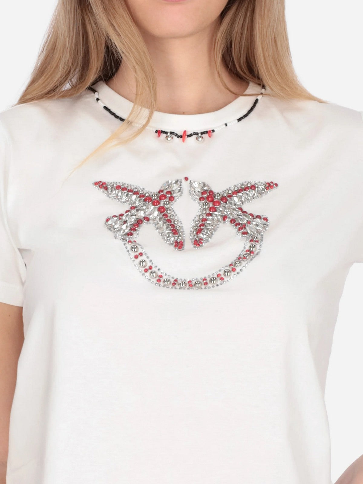 PINKO T-shirt Donna FIDENZA T-SHIRT 107094-A3C7 ZR2 BIANCO/ROSSO gioboutiqueweb