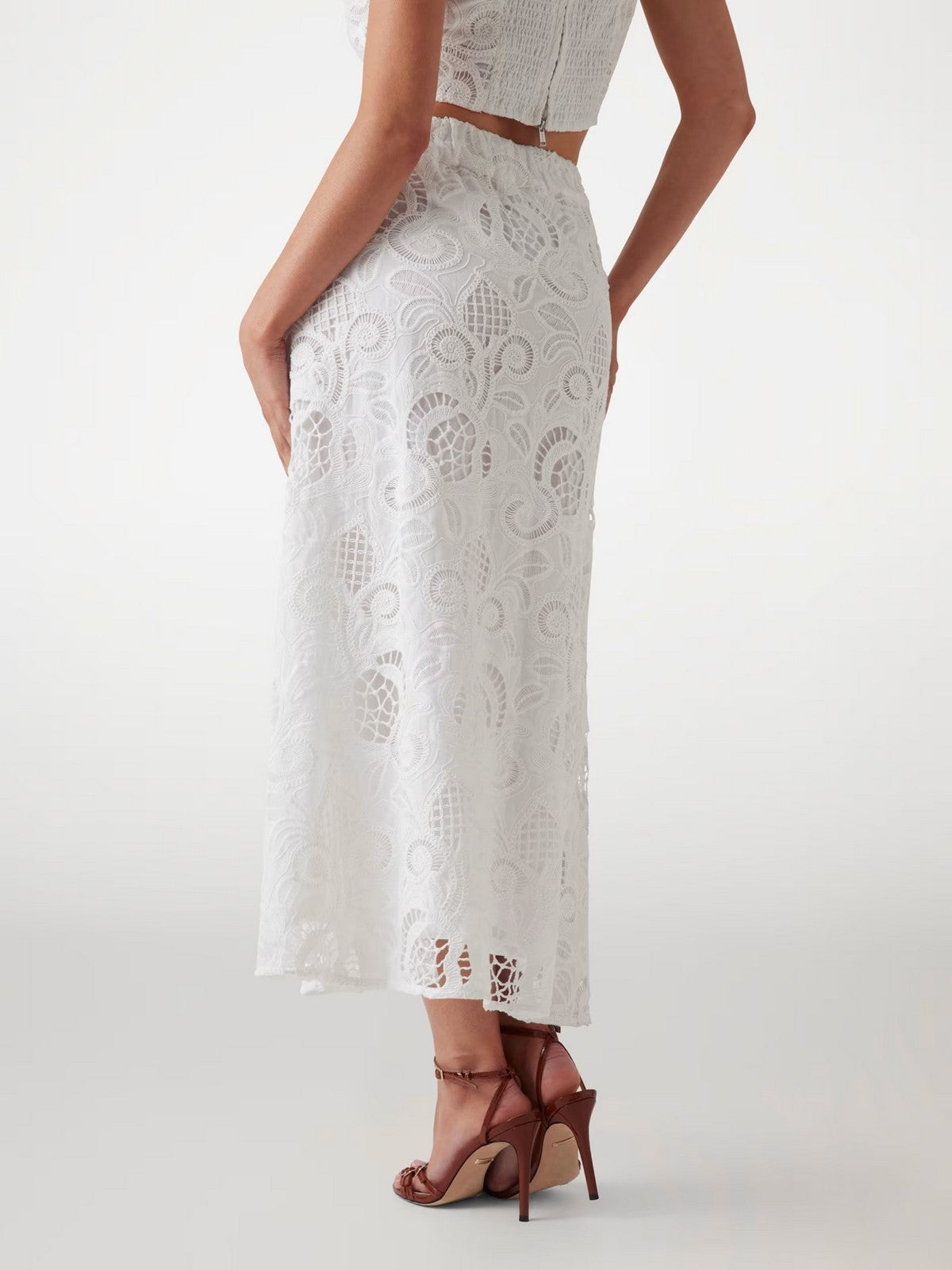 GUESS Gonna Donna DOMITILLE LONG EMBRO SKIRT W5GD63 WH521 G011 Bianco gioboutiqueweb