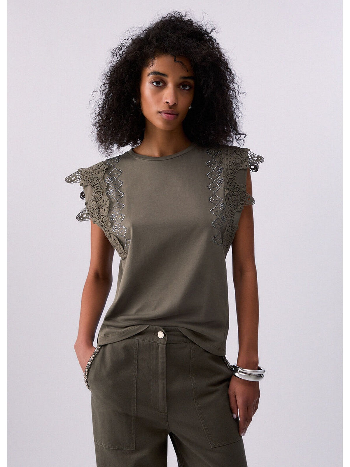 LIU JO WHITE T-shirt Donna  WA6311J3885 90822 DARK OLIVE gioboutiqueweb