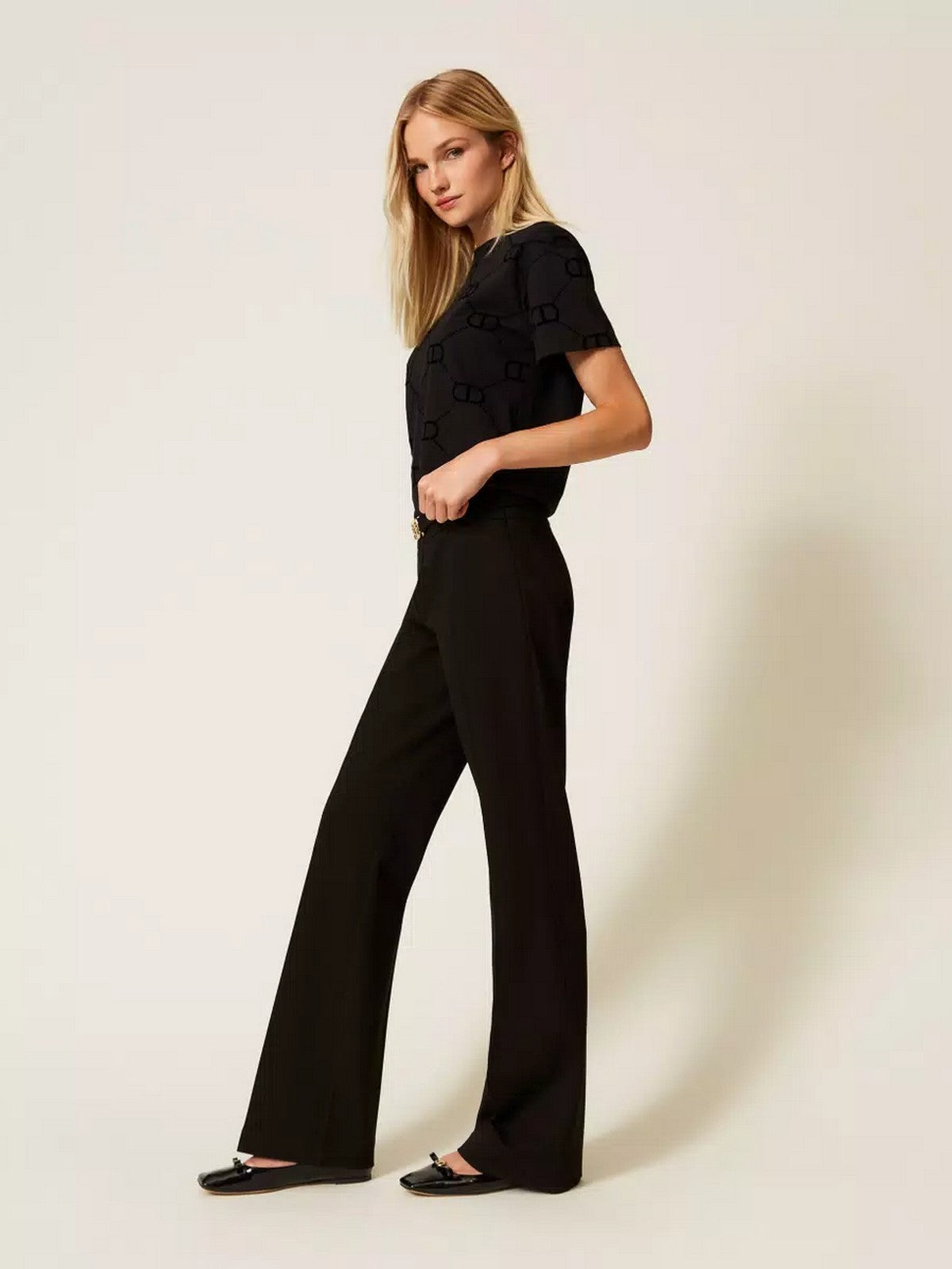 TWINSET Pantalone Donna PUNTO MILANO AND GOLD DETAILS 252TP2602 00006 Nero
