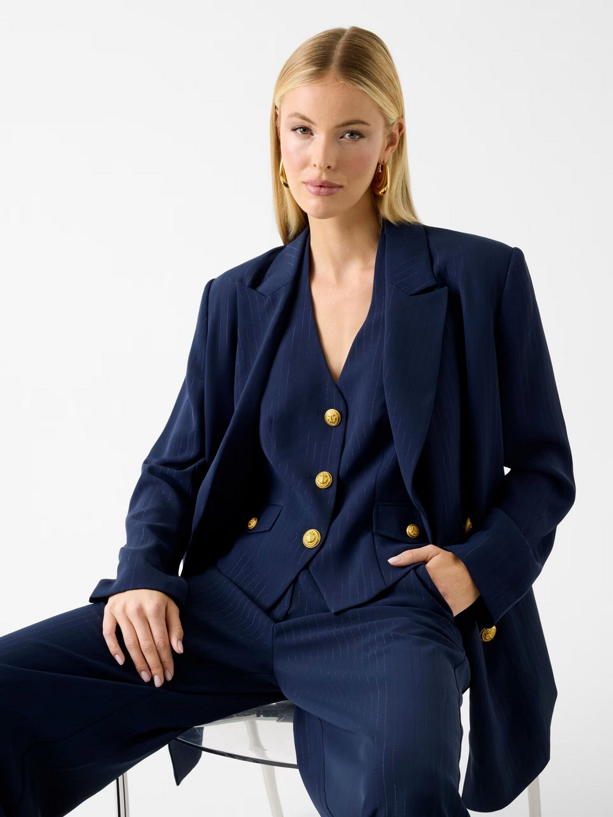 MARCIANO Giacca Donna NICLA DOUBLE BREASTED BLAZER 6RGN10 7438A FBEK SUITING BLUE PINSTRI