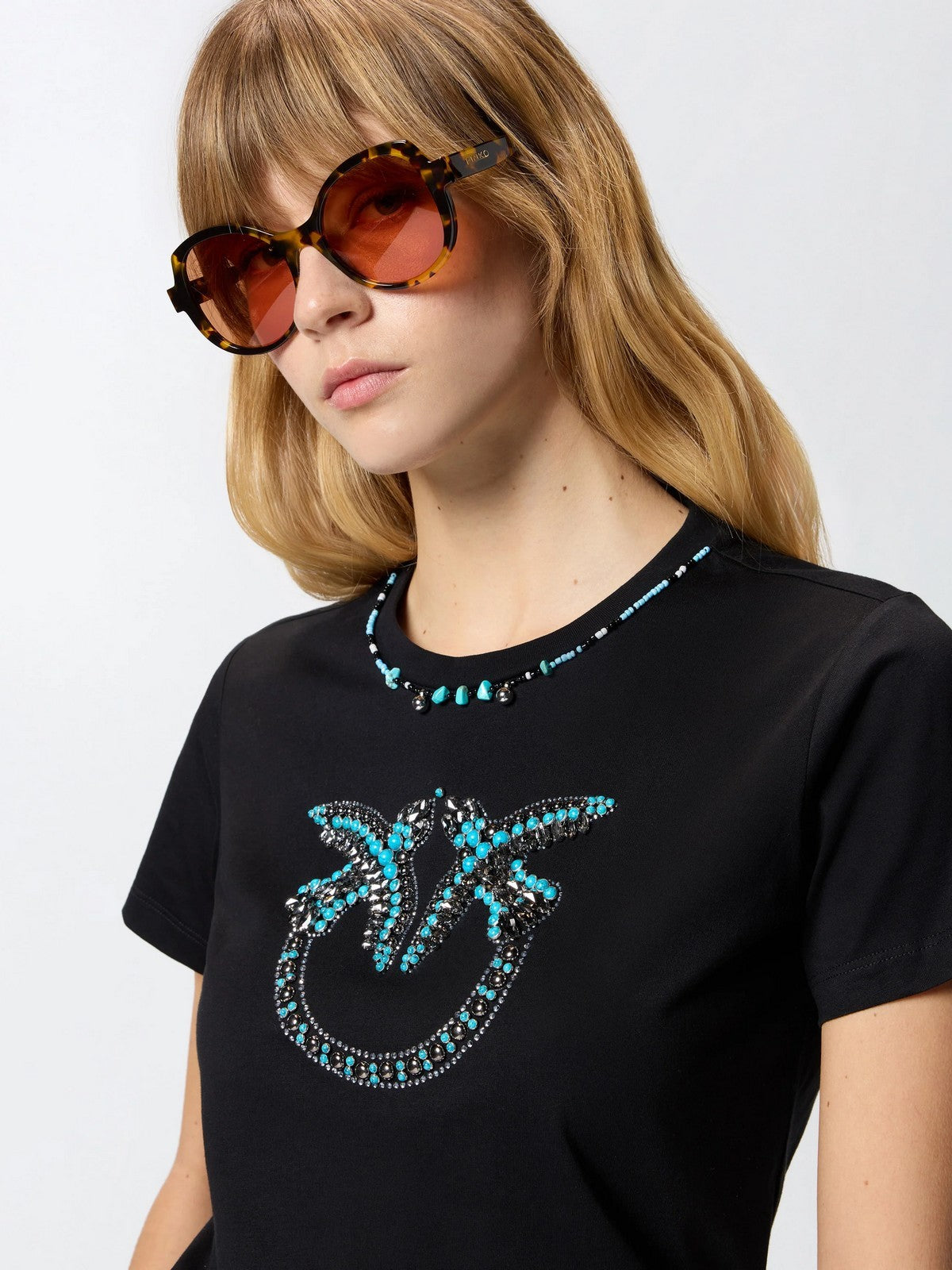 PINKO T-shirt Donna FIDENZA T-SHIRT 107094-A3C7 ZE2 NERO/AZZURRO gioboutiqueweb