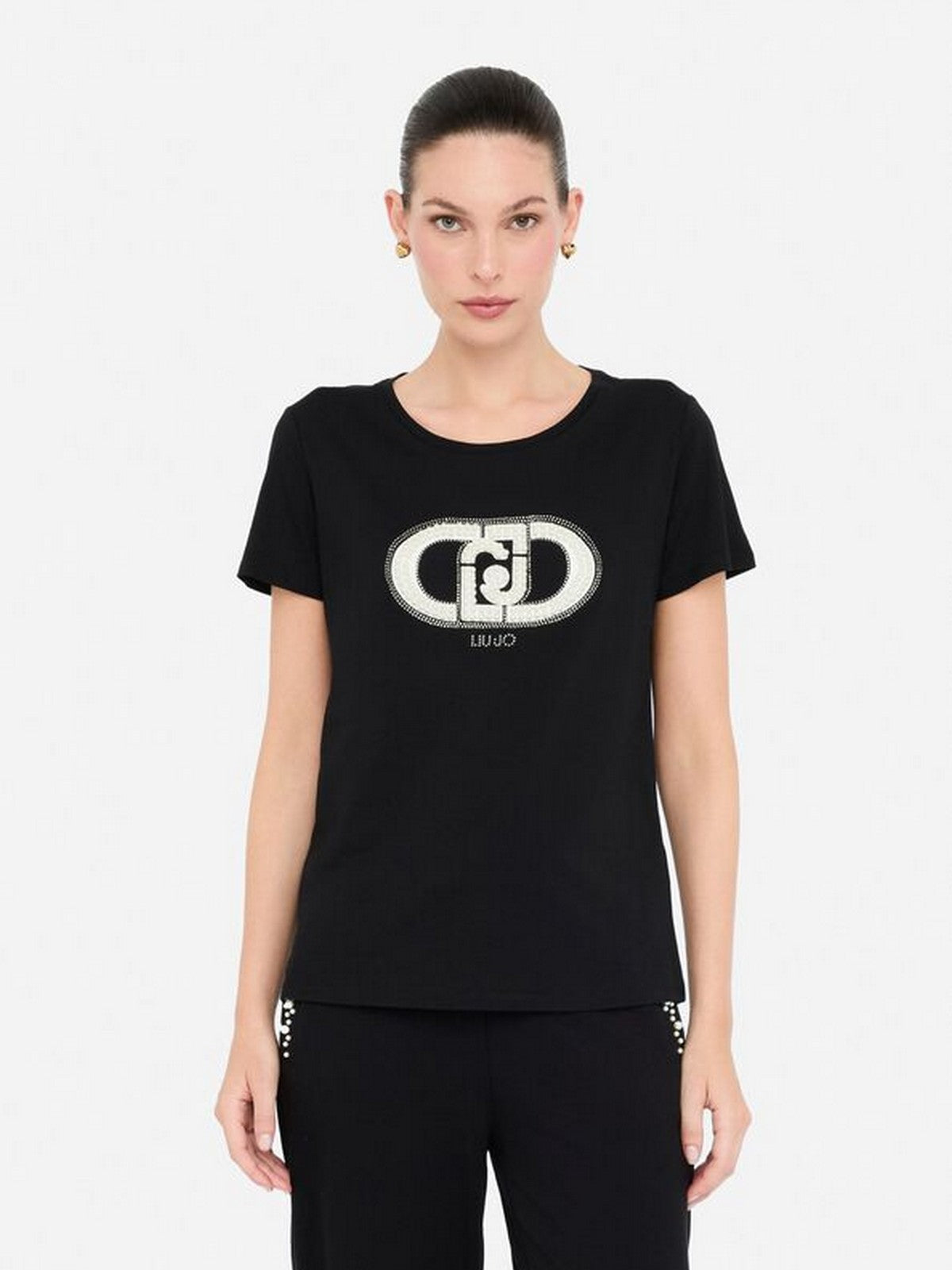 LIU JO SPORT T-shirt Donna  TF5280JS923 N9785 Nero/monogram pearl