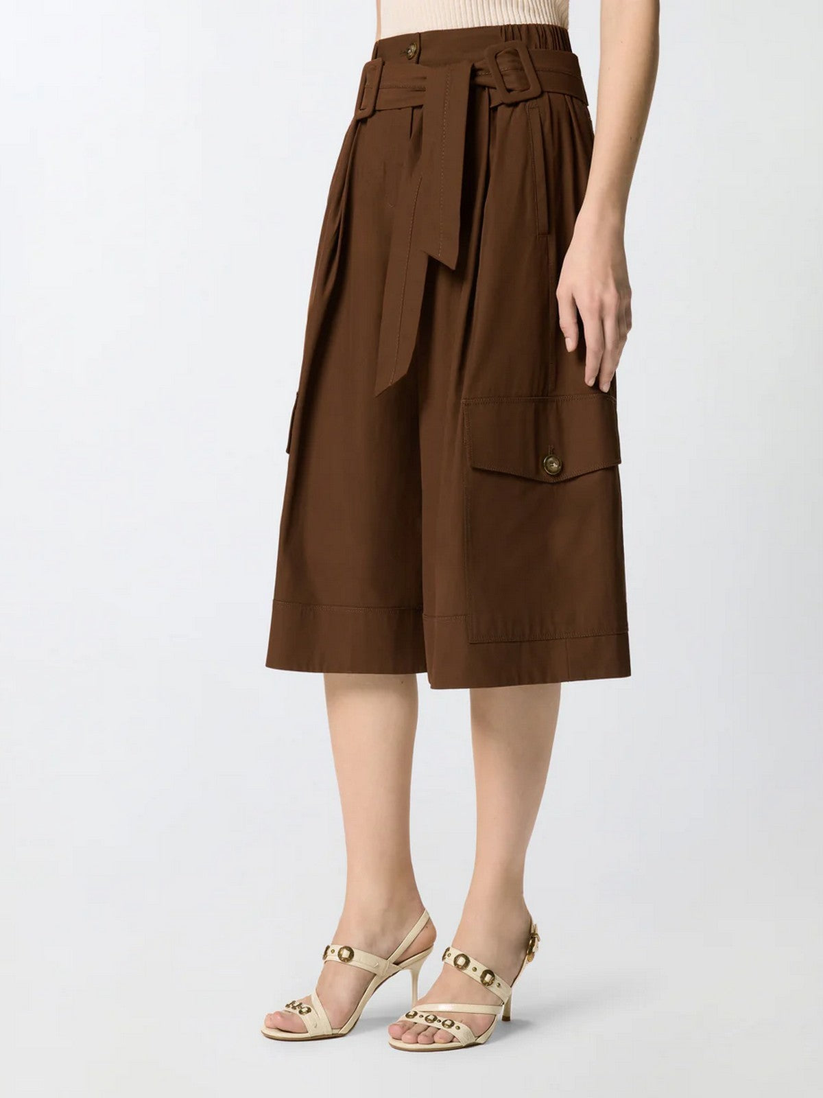 PINKO Bermuda Donna PATRICIA BERMUDA COTONE FLUIDO 106152-A2ER L78 MARRONE TERRA X PIANTE gioboutiqueweb