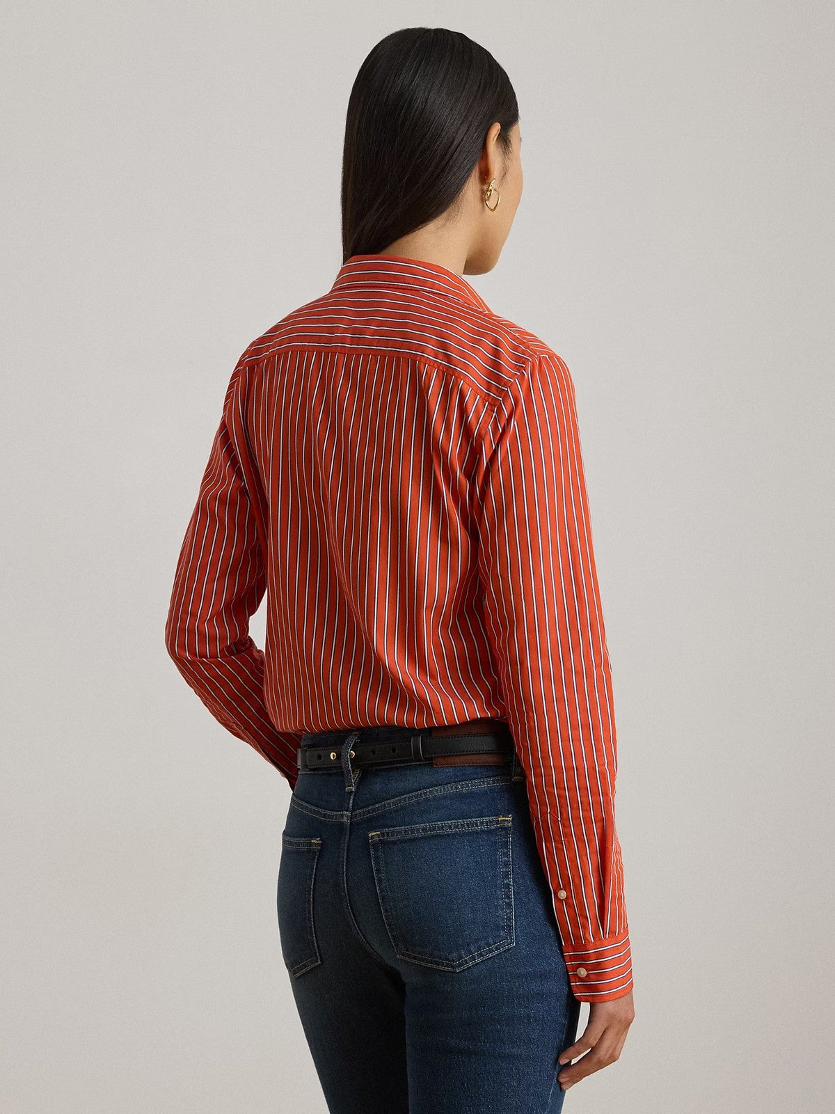 LAUREN RALPH LAUREN Camicia Donna JAMELKO-LONG SLEEVE-BUTTON FRONT SHIRT 200P03511 001 ORANGE/BLUE/WHITE