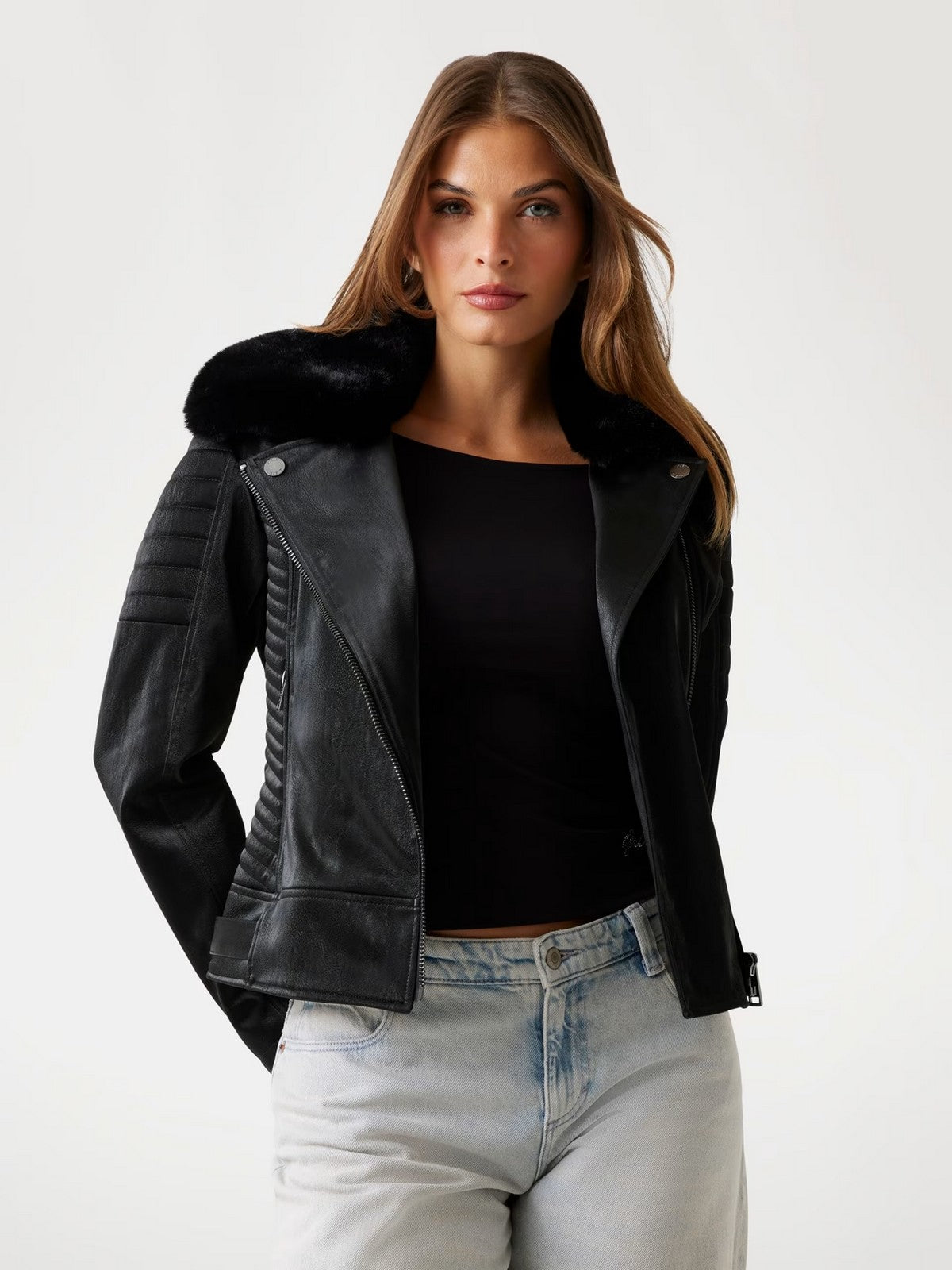 GUESS Giubbino Donna DARCEY BIKER JACKET W5BL35 W2820 JBLK Jet Black A996