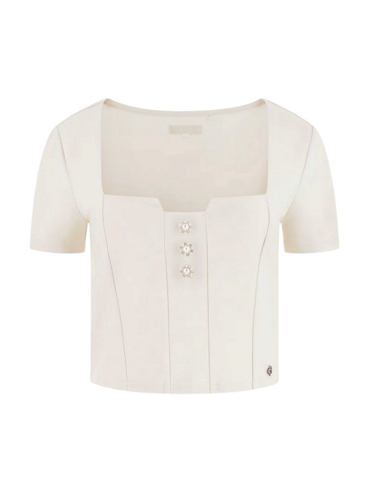GUESS Top Donna SS SQUARE NK EVELINA TOP W6RP08 KCBO2 G047 PEARL WHITE gioboutiqueweb